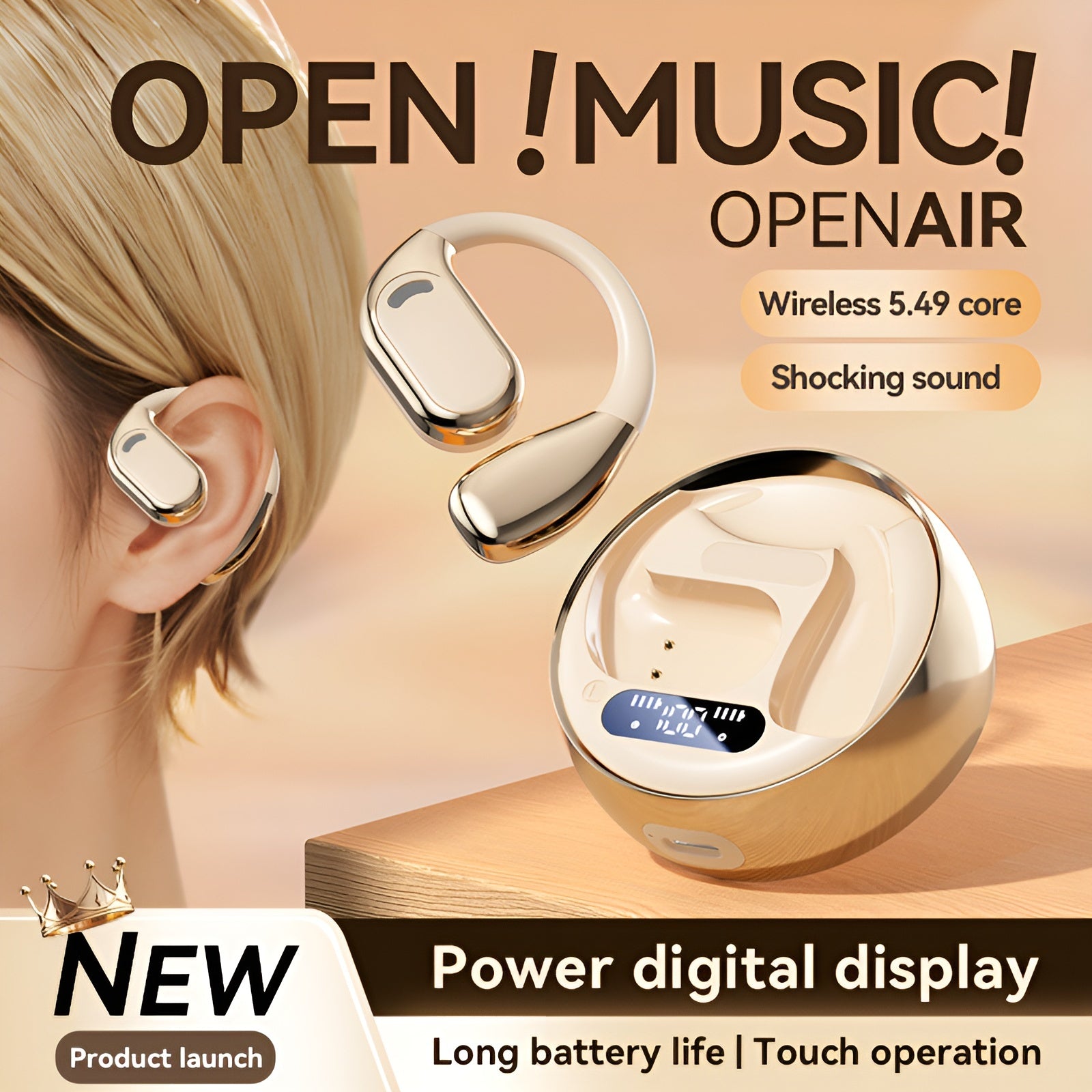 Fall Open - Ear Weireless Earphone, Lightweight Earphone With Charging Case, Noice Cancelling Bluetooth - CompatibleStereo Earbuds For Sports, Gaming, Calling, Busines